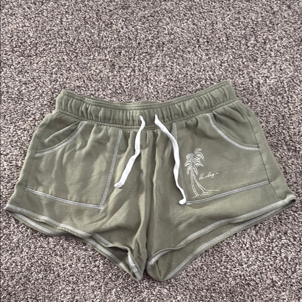 Hurley Green Athletic Shorts with Elastic Waistband and Drawstring